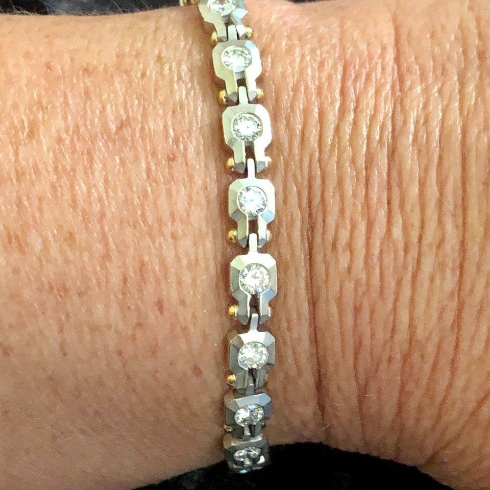 18K Solid Two Tone Gold Diamond Tennis Bracelet
